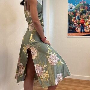 Floral Green Satin Dress